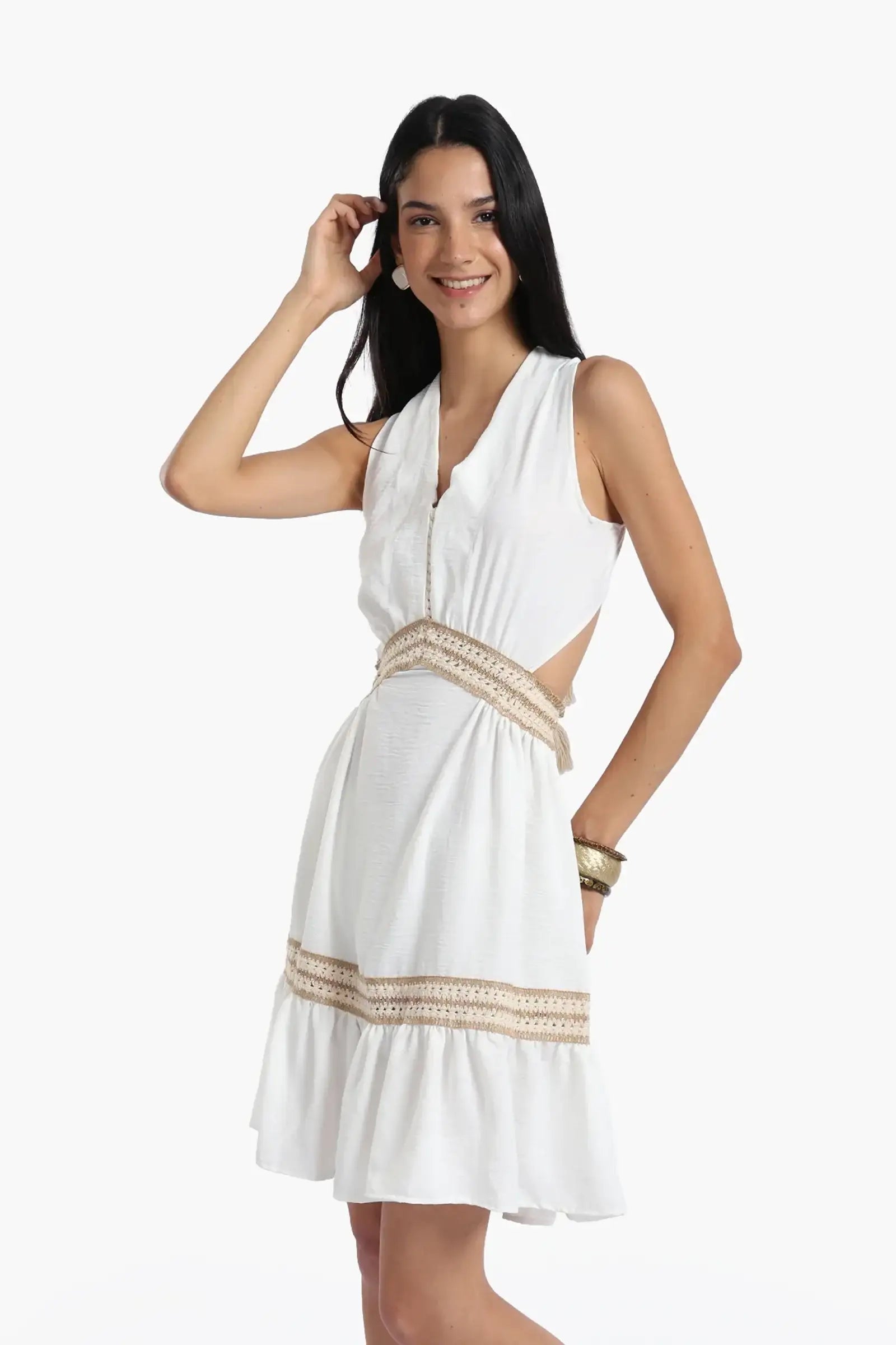 Crochet Detail White Dress