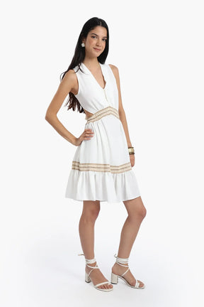 Crochet Detail White Dress