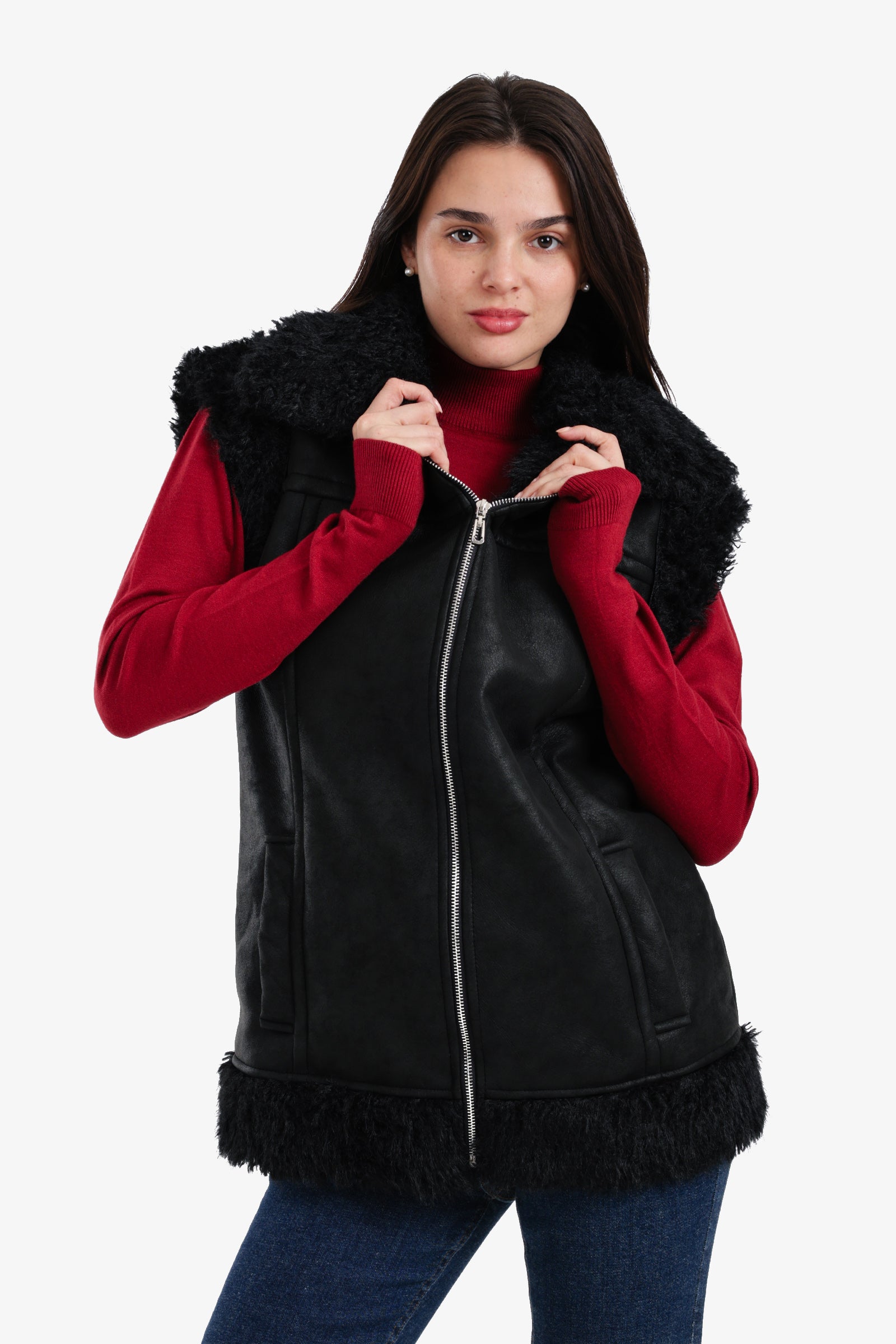 Faux Leather & Fur Vest