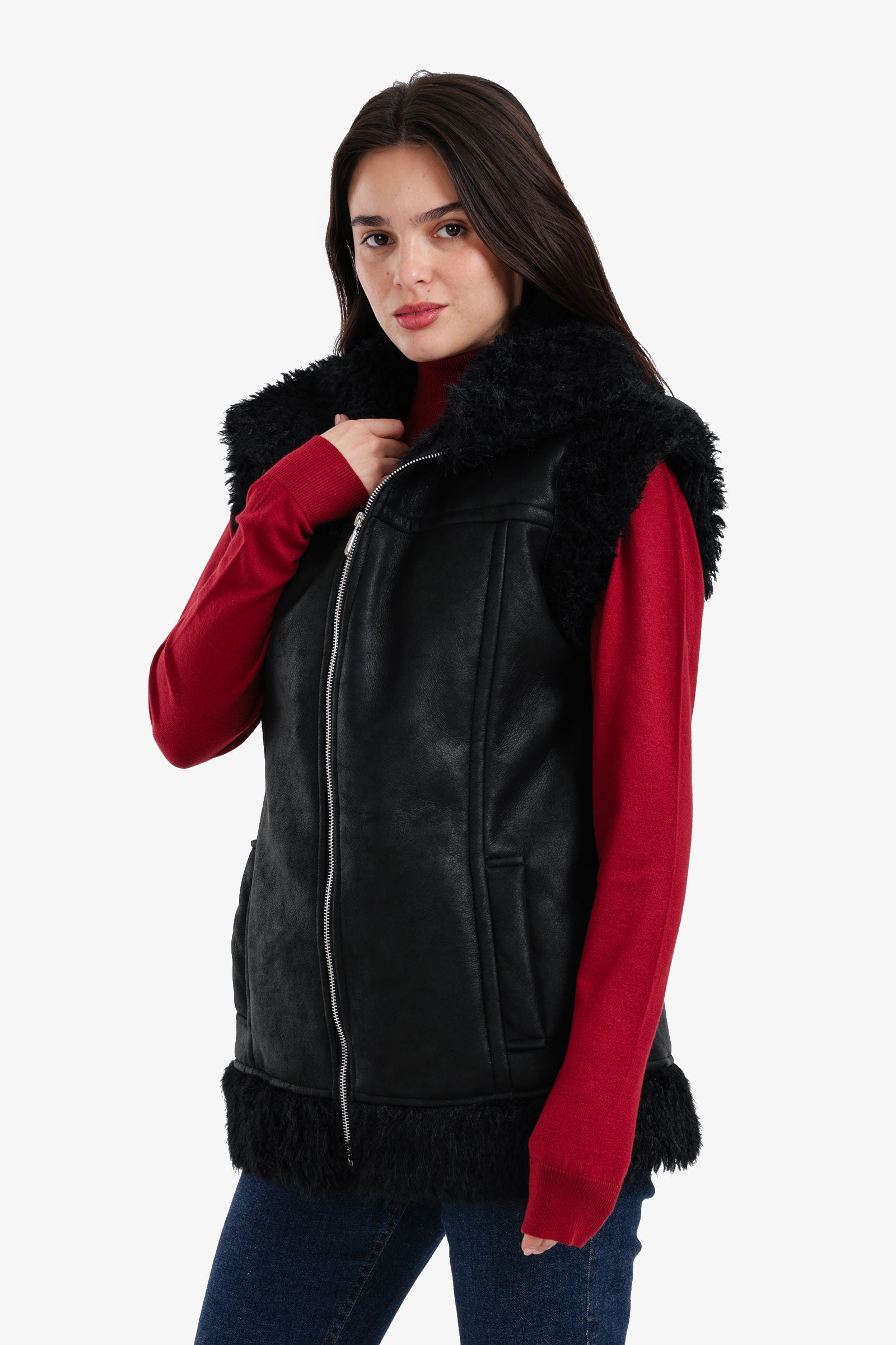 Faux Leather & Fur Vest