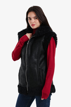 Faux Leather & Fur Vest