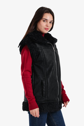 Faux Leather & Fur Vest