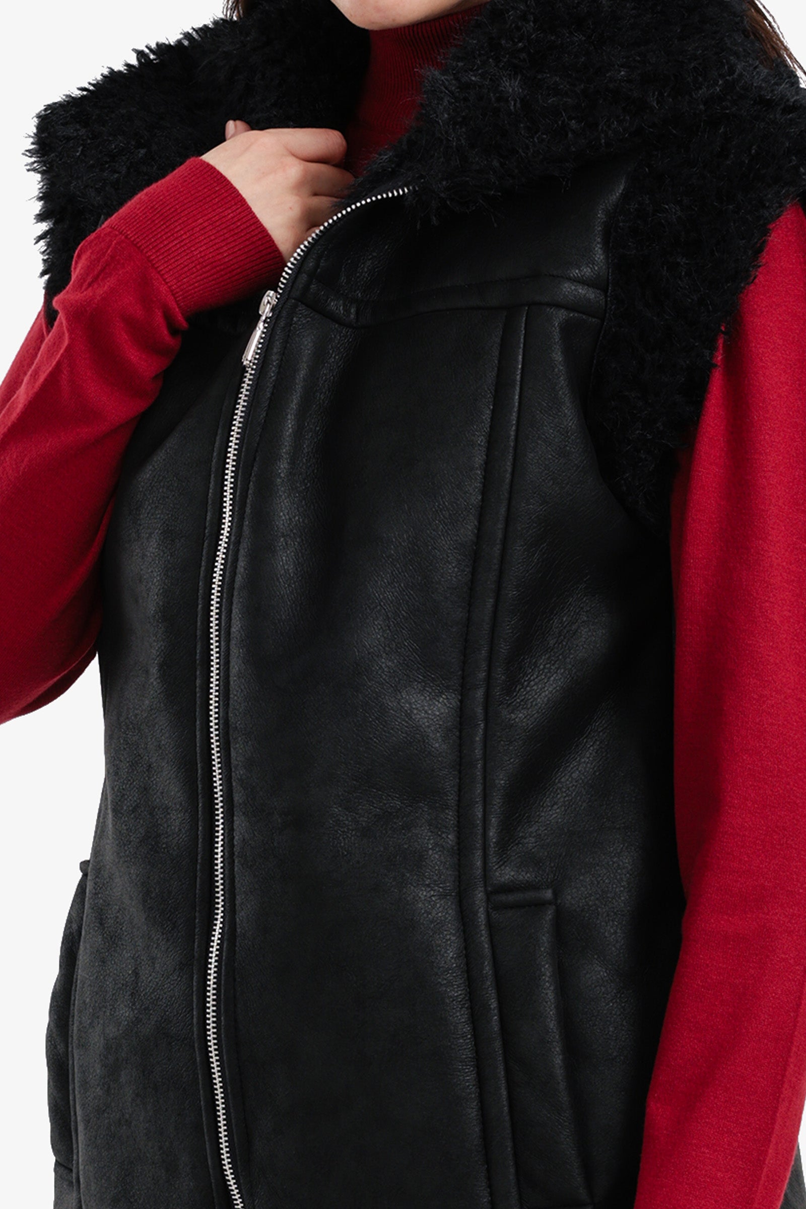 Faux Leather & Fur Vest