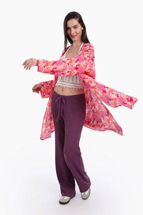 Round Hem Viscose Kimono