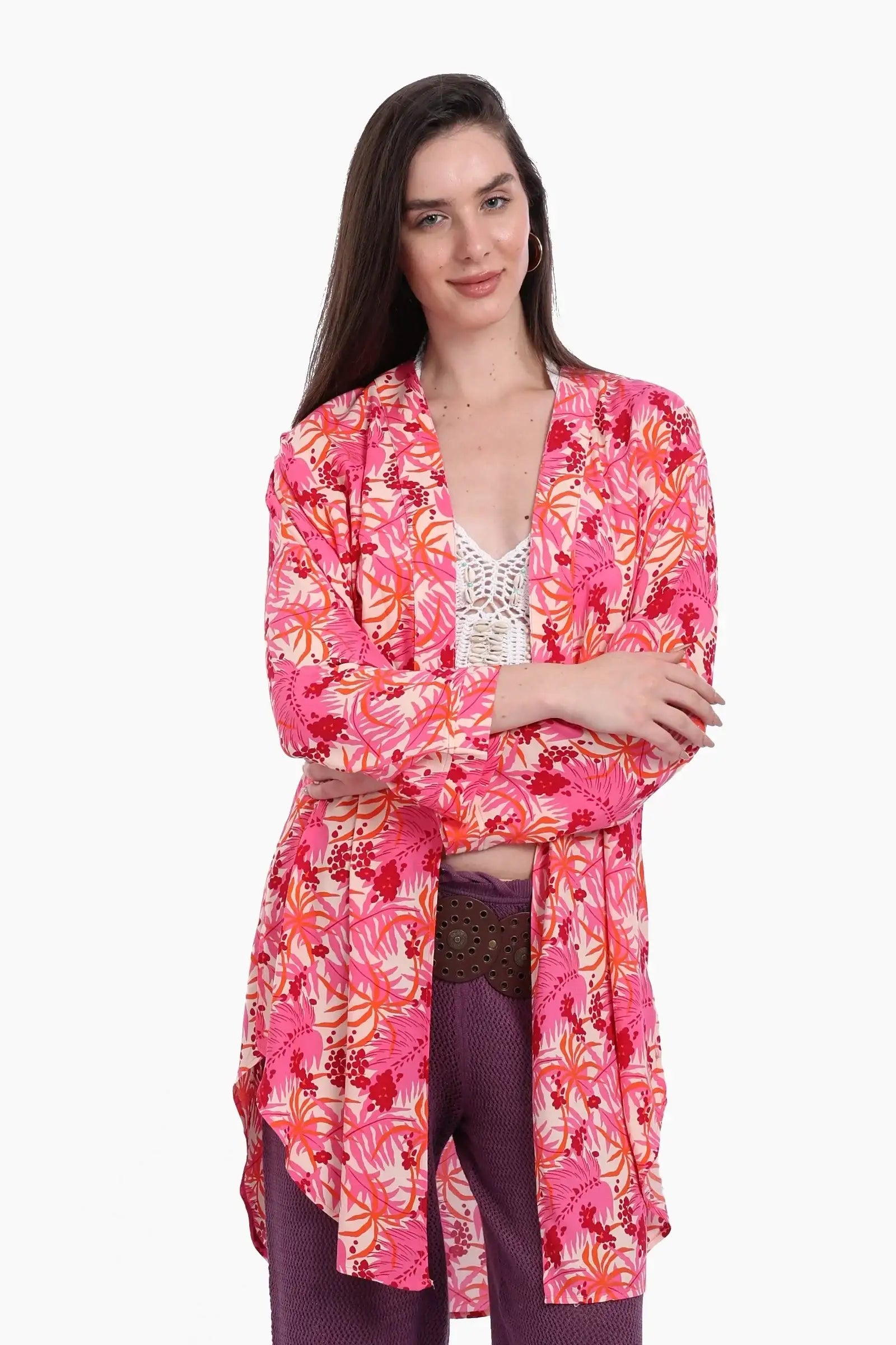 Round Hem Viscose Kimono