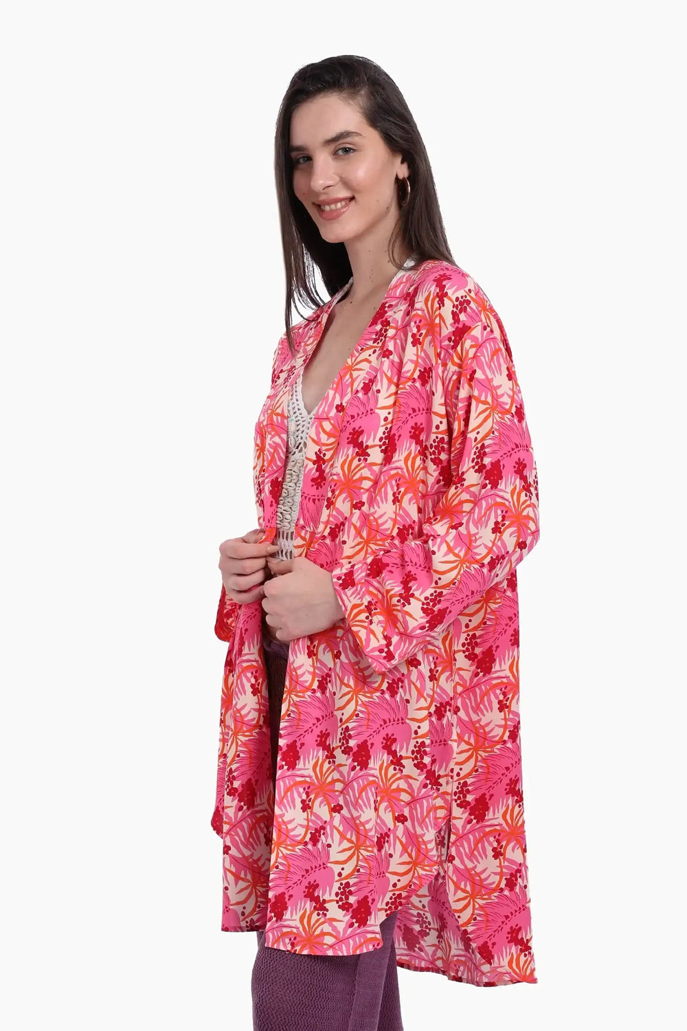 Round Hem Viscose Kimono