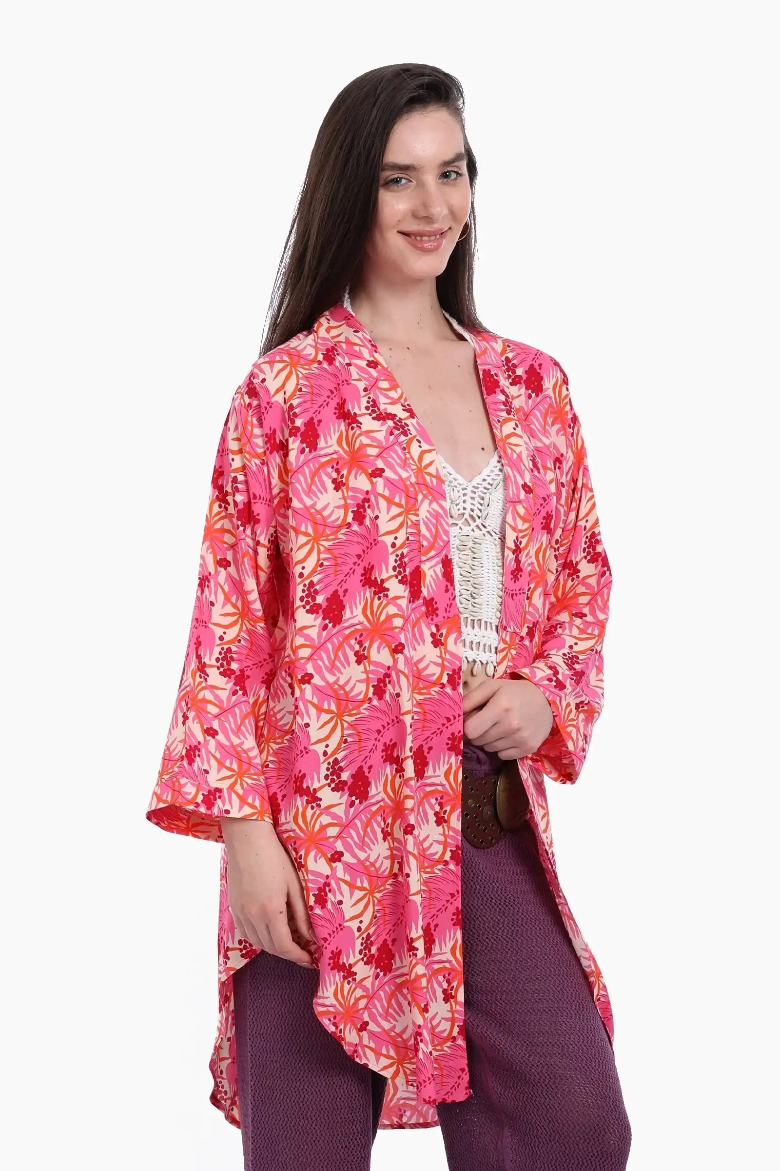 Round Hem Viscose Kimono