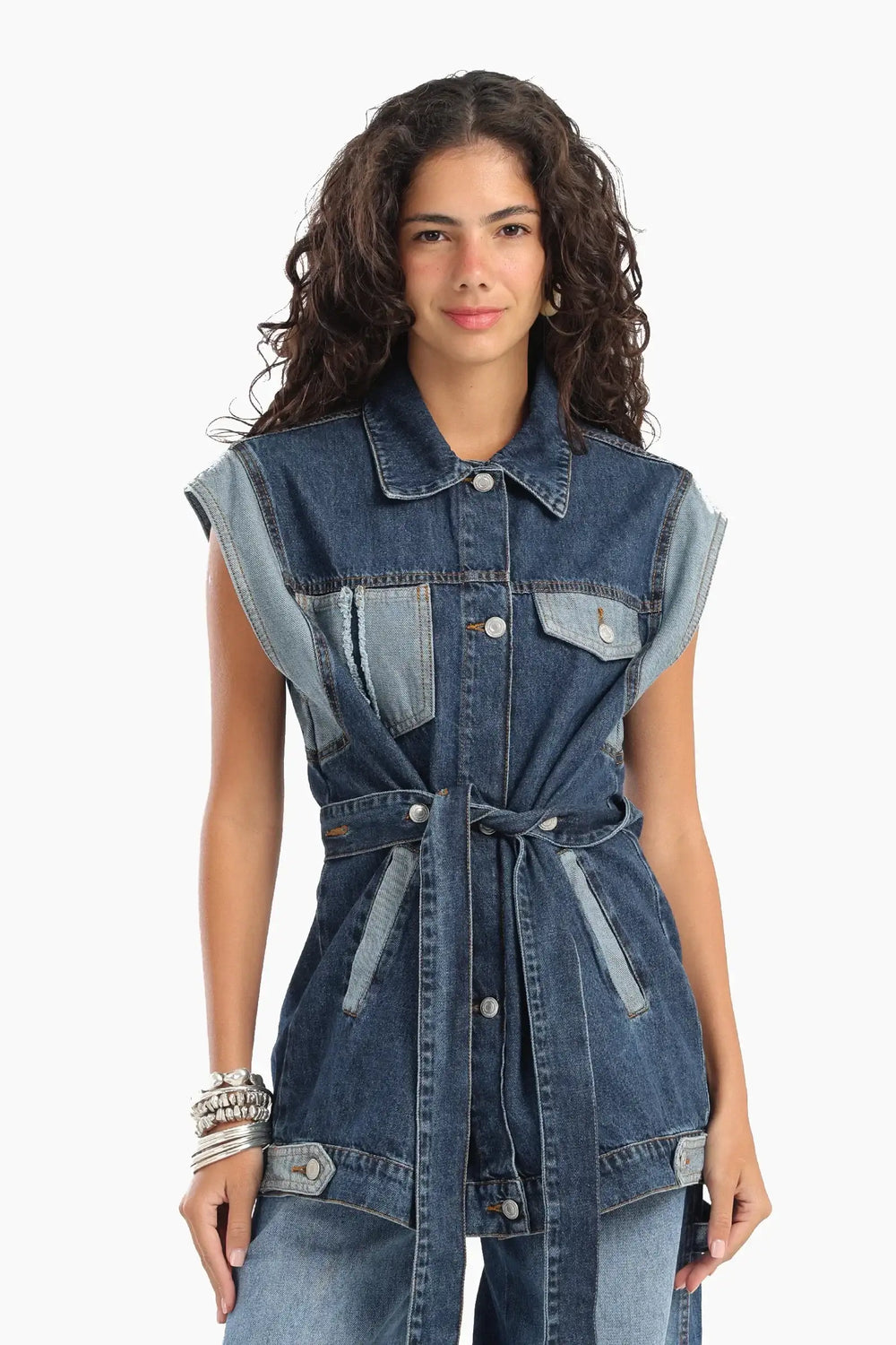 Denim Vest With Belt