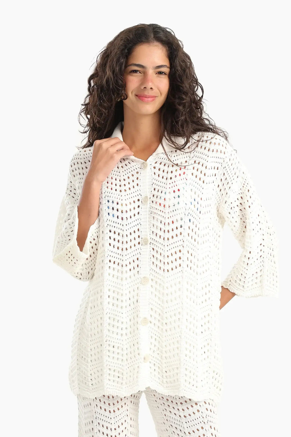 Stylish Fishnet Pattern Beach Shirt