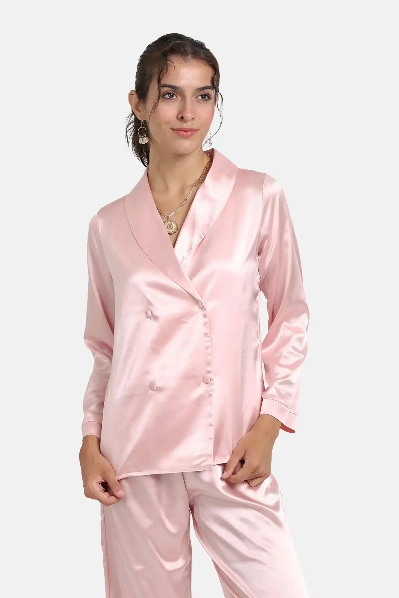Double-Breasted Satin Pyjama Set