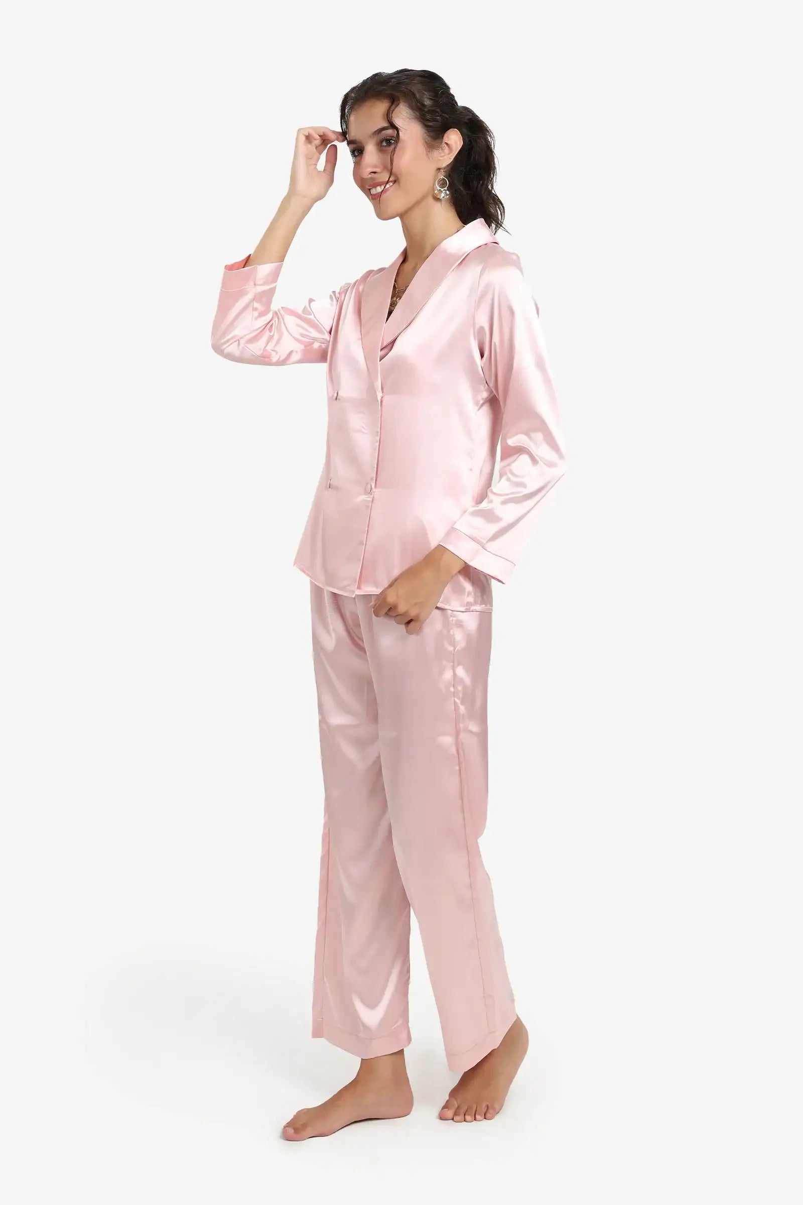 Double-Breasted Satin Pyjama Set