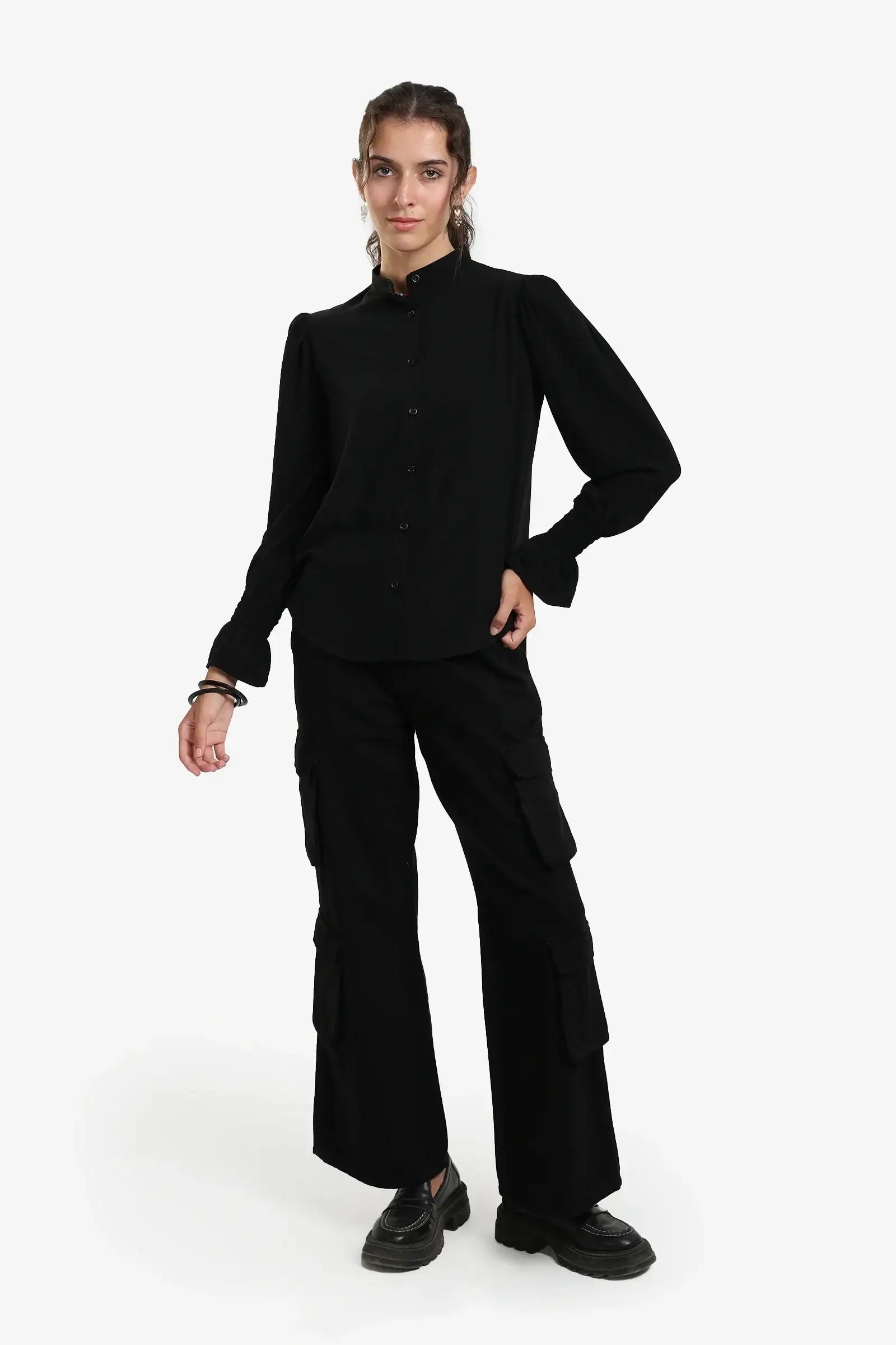 Black Vintage Ruffle Blouse