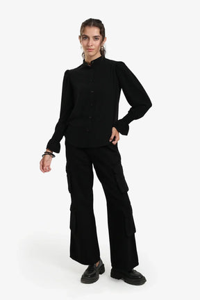 Black Vintage Ruffle Blouse