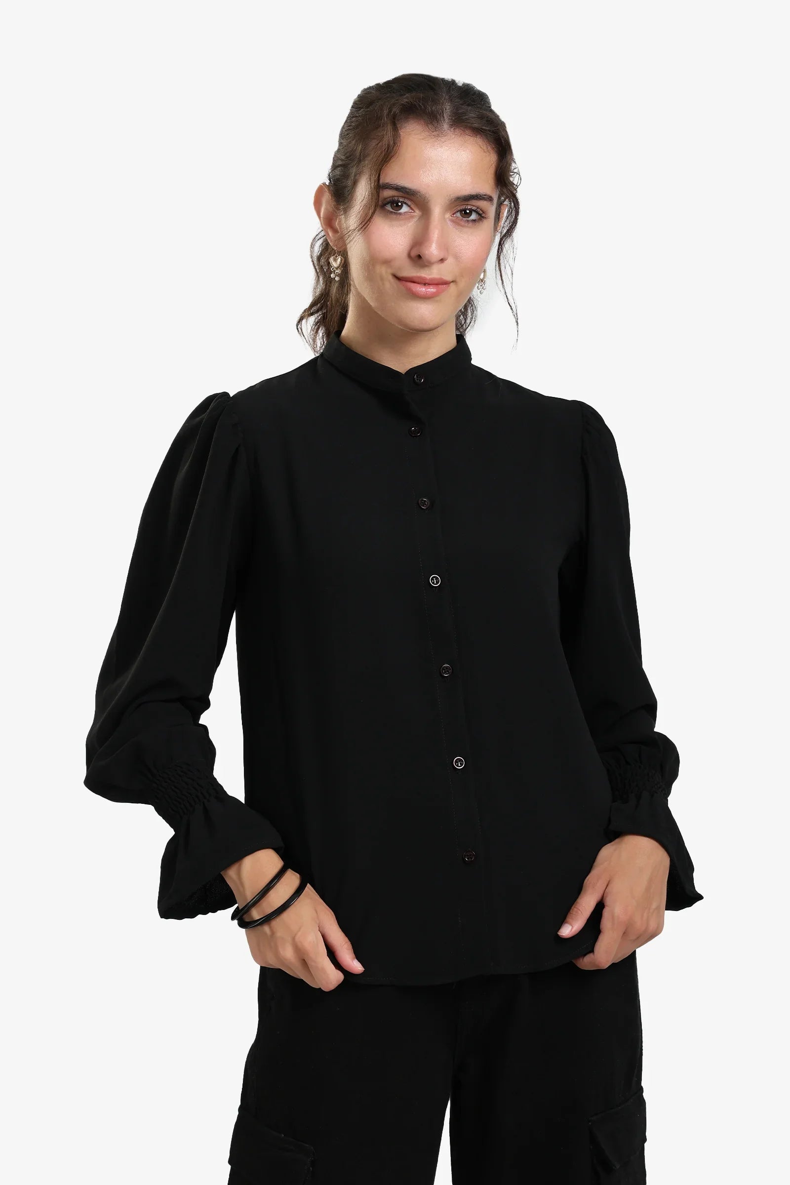 Black Vintage Ruffle Blouse