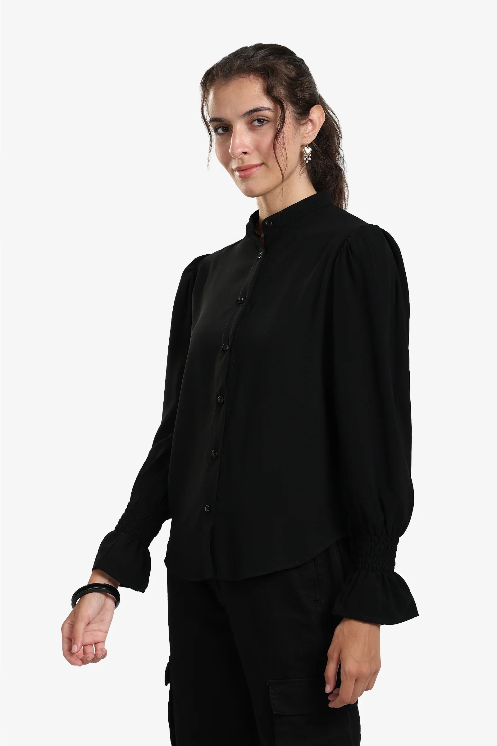 Black Vintage Ruffle Blouse