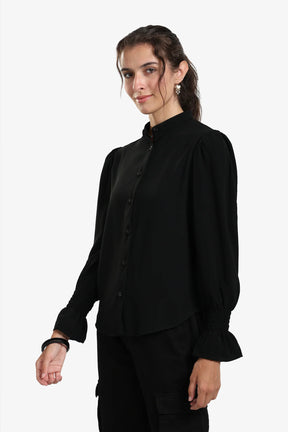 Black Vintage Ruffle Blouse