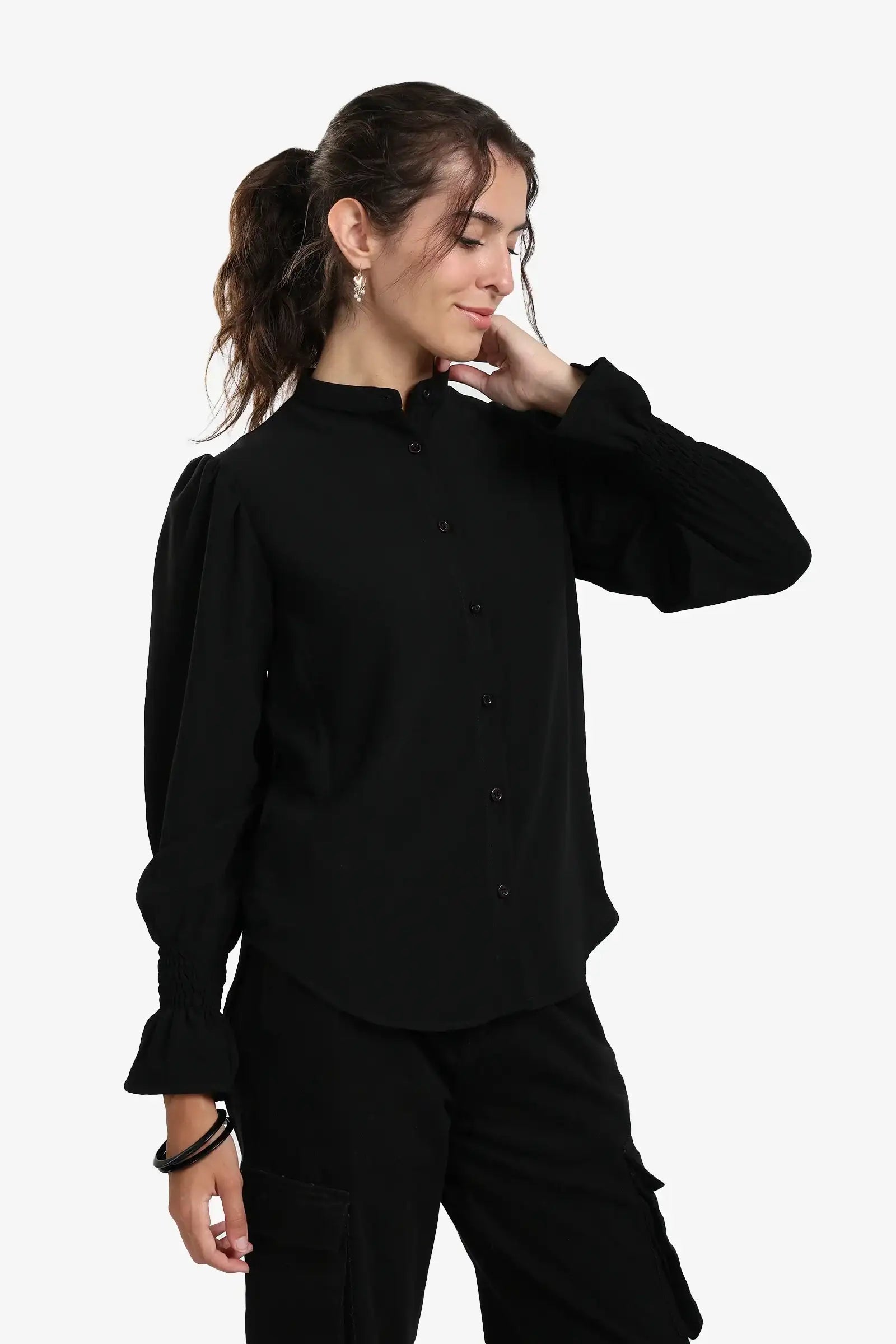 Black Vintage Ruffle Blouse