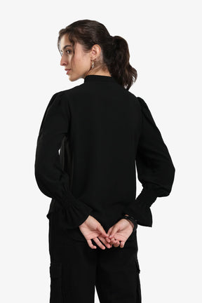 Black Vintage Ruffle Blouse