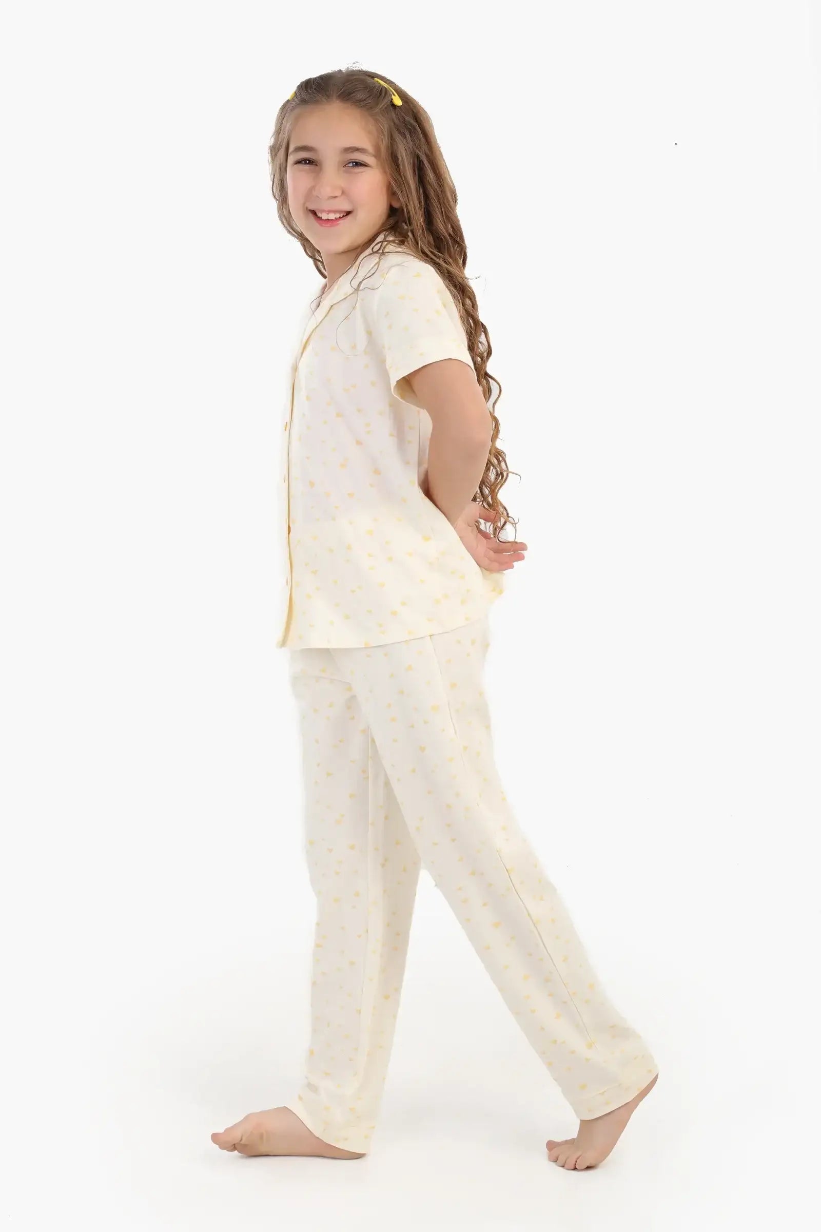 Girly Yellow Hearts Print Pyjama