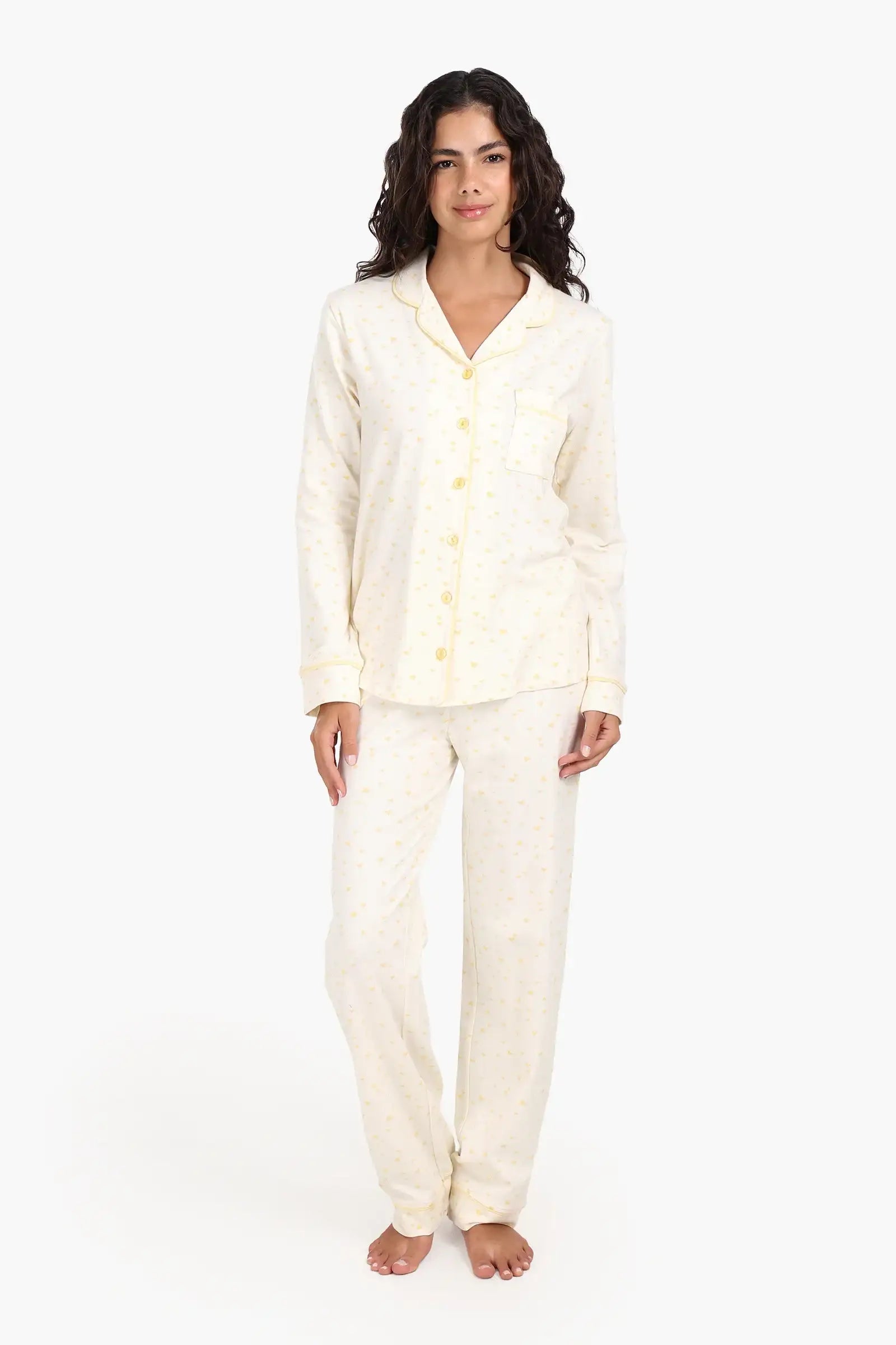Yellow Hearts Cotton Pyjama Set