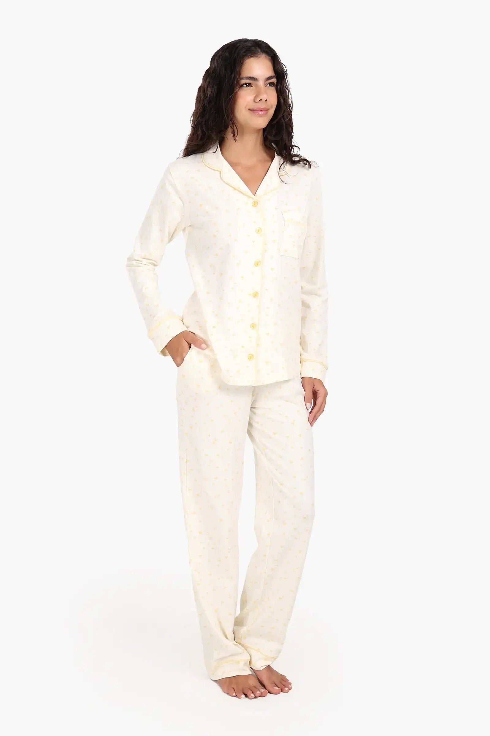 Yellow Hearts Cotton Pyjama Set