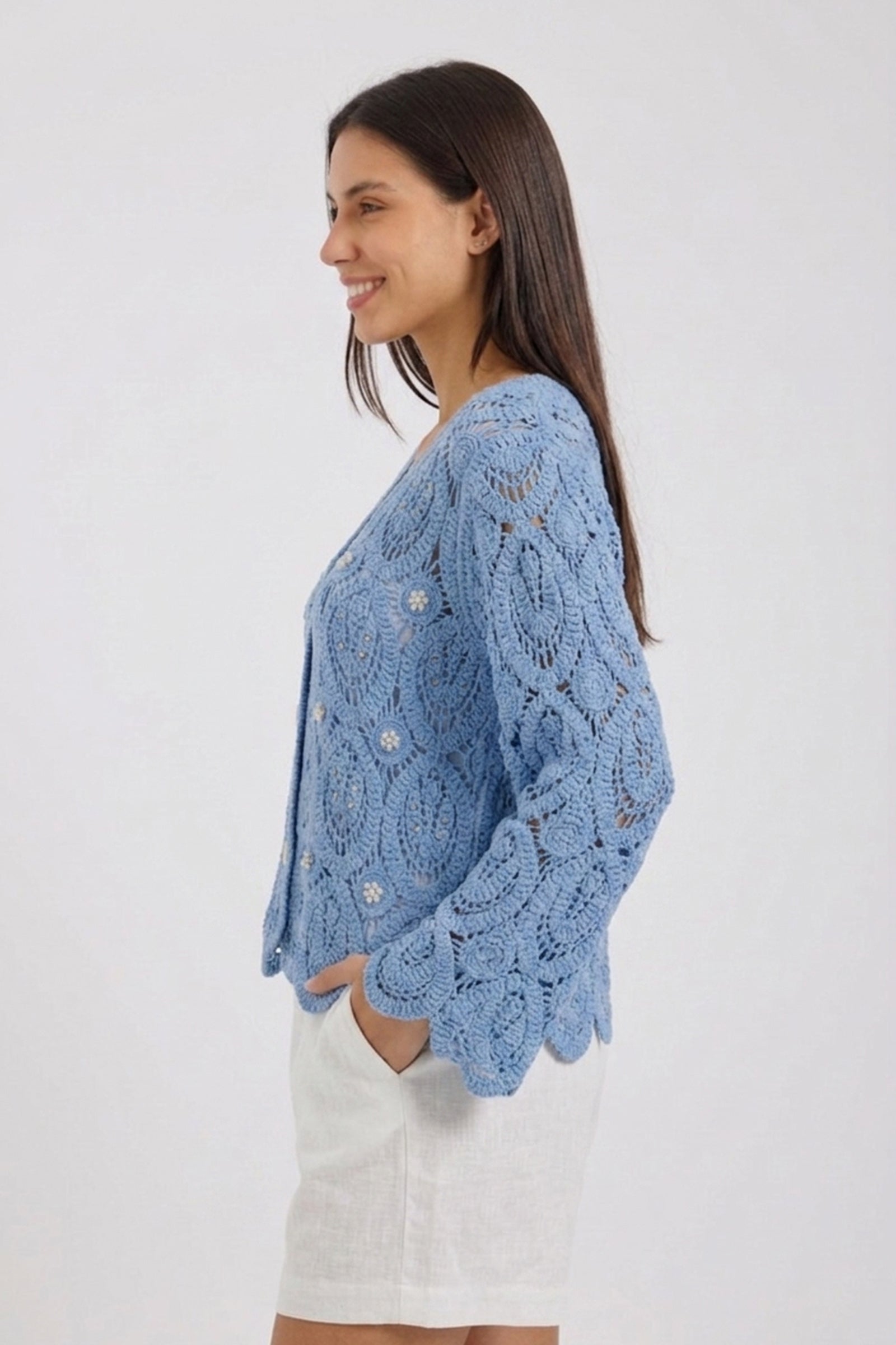 Pearl-Embellished Beach Kimono