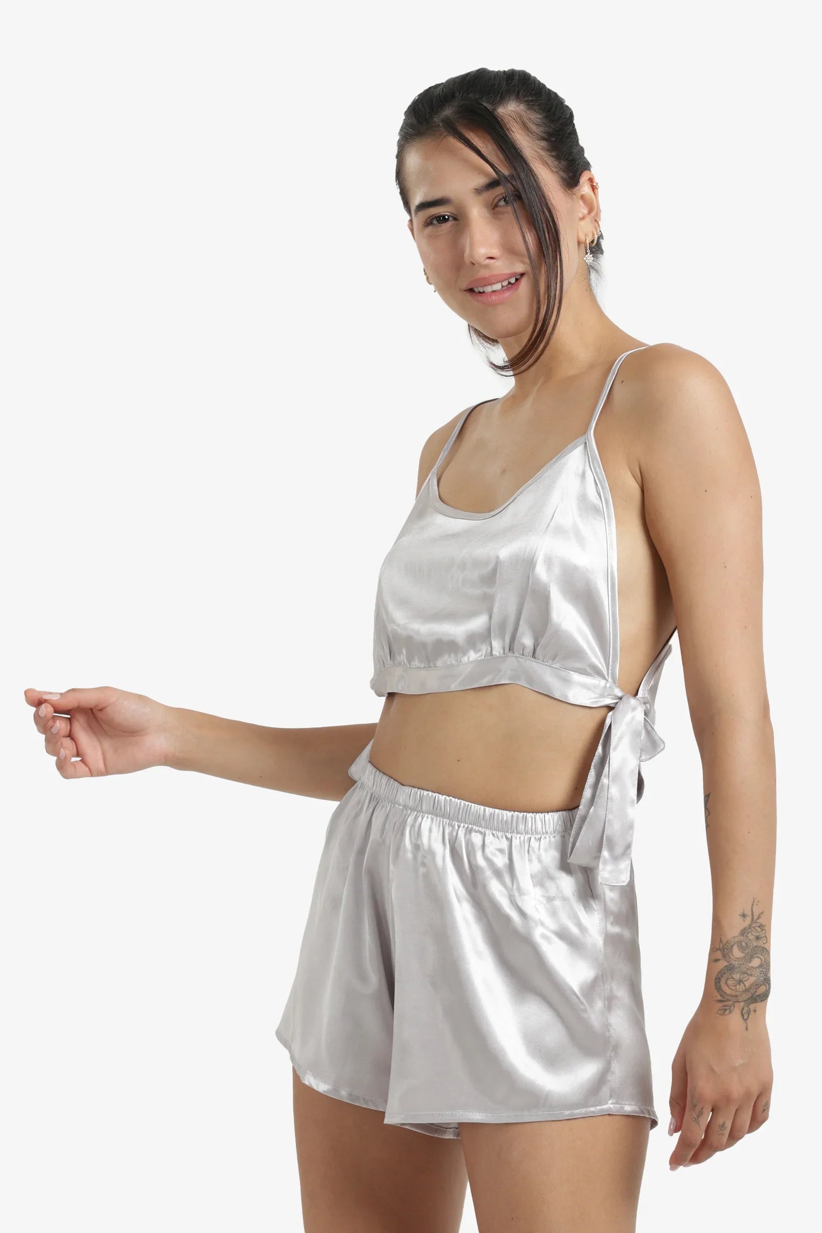 Cropped Silver Pyjama Set