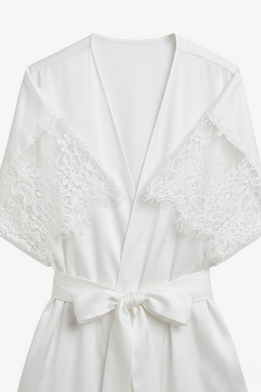 Lace-Sleeve Satin Robe