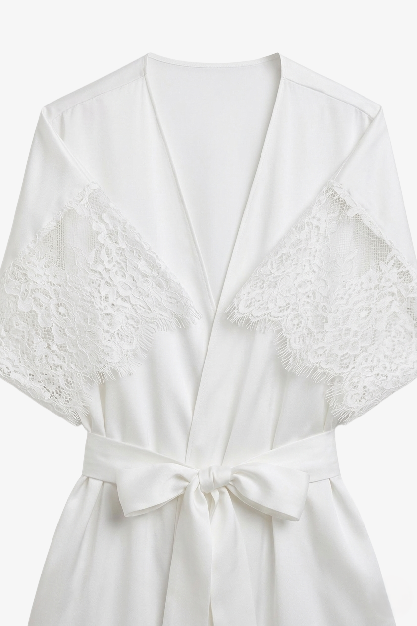 Lace-Sleeve Satin Robe