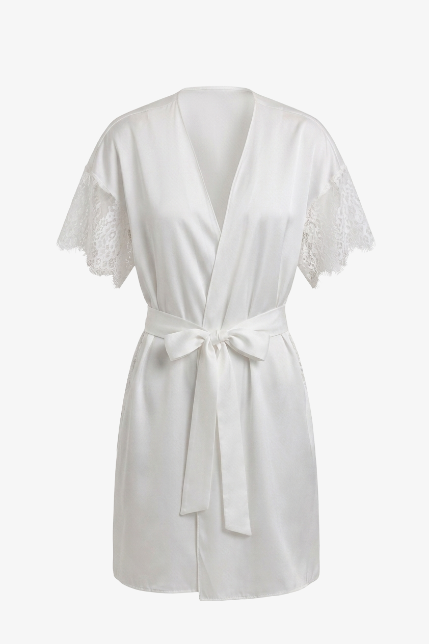 Lace-Sleeve Satin Robe