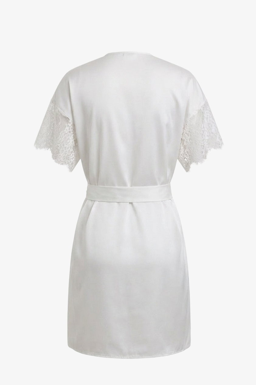 Lace-Sleeve Satin Robe