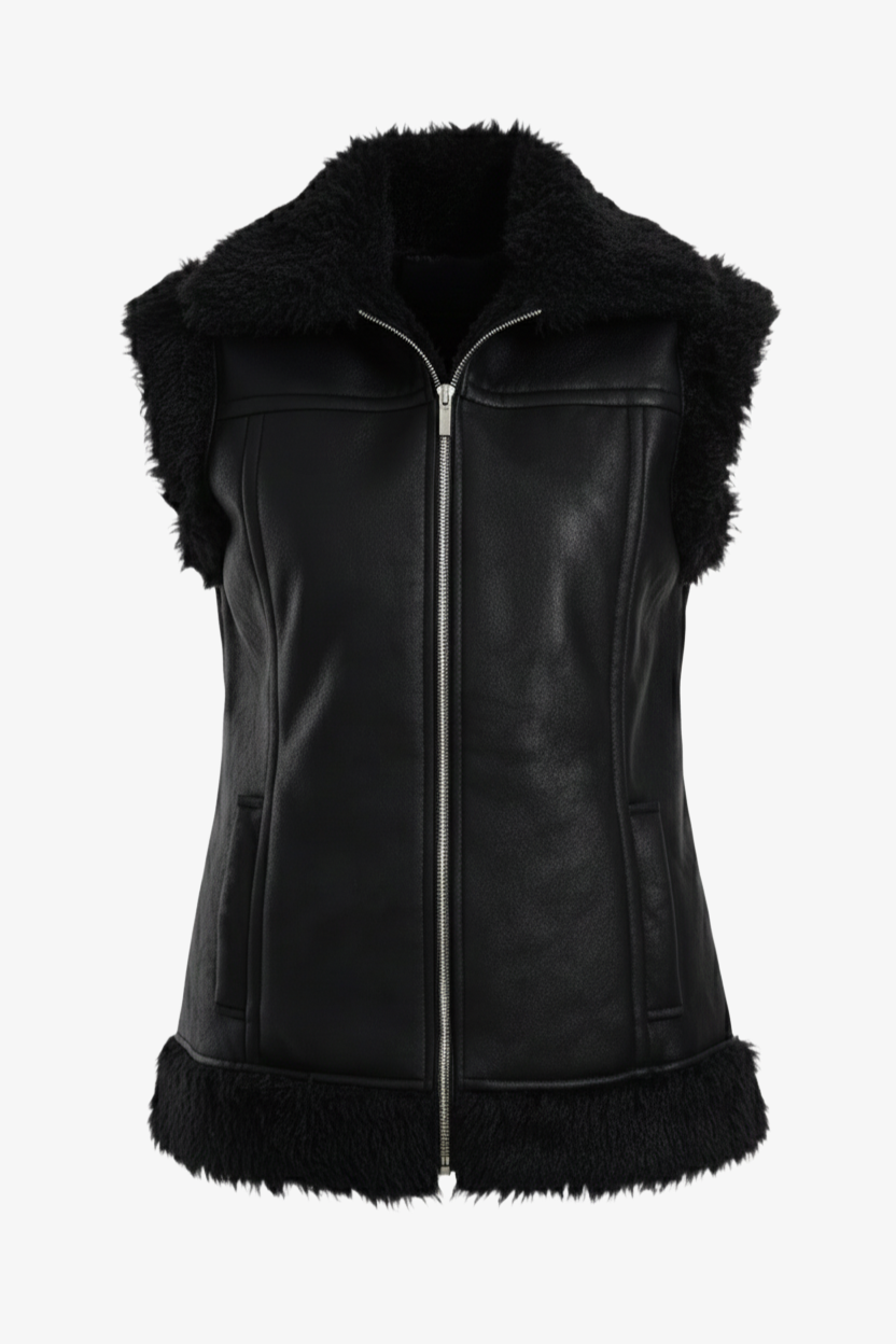 Faux Leather & Fur Vest