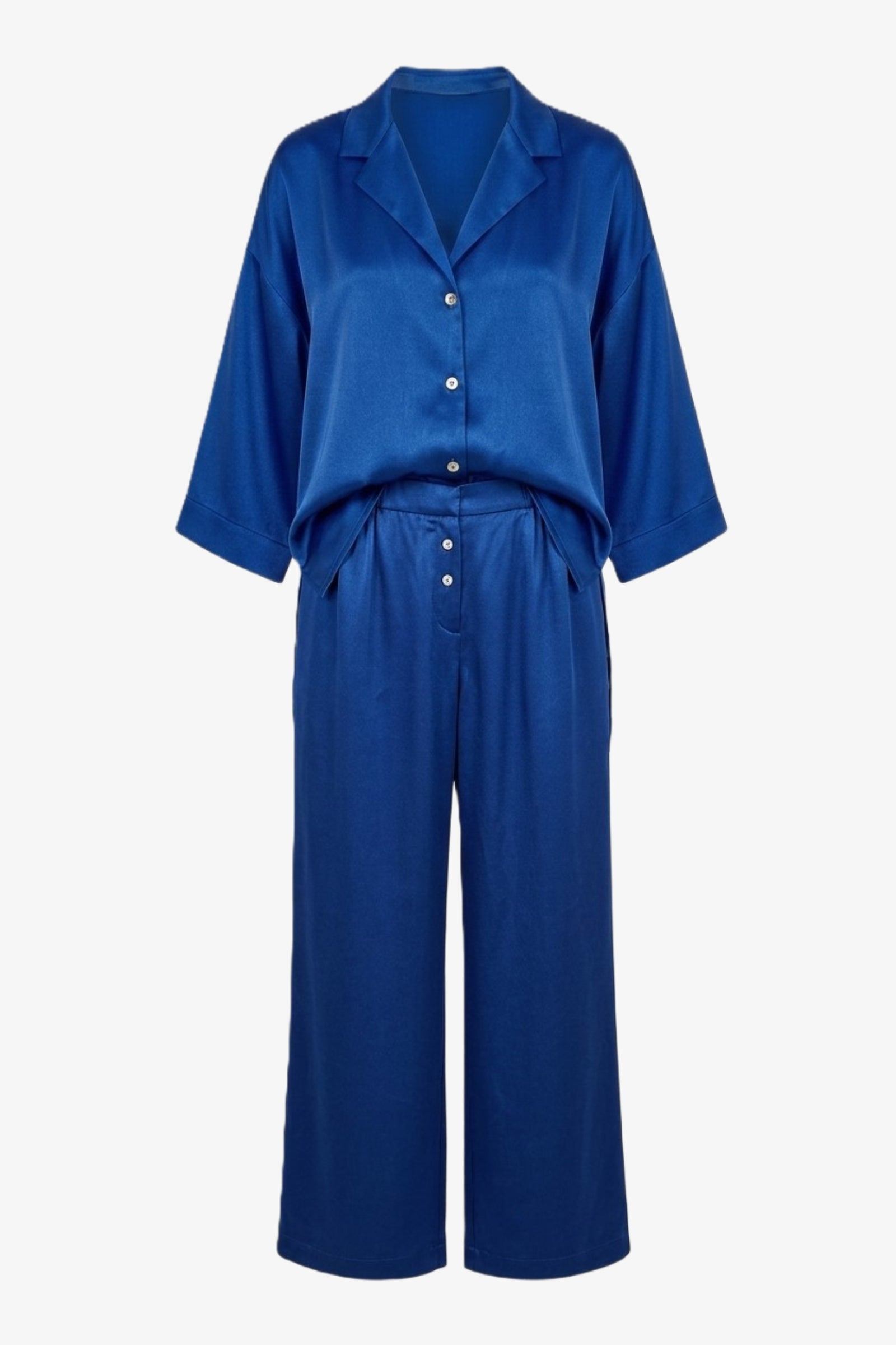 Contrast-Button Satin Set
