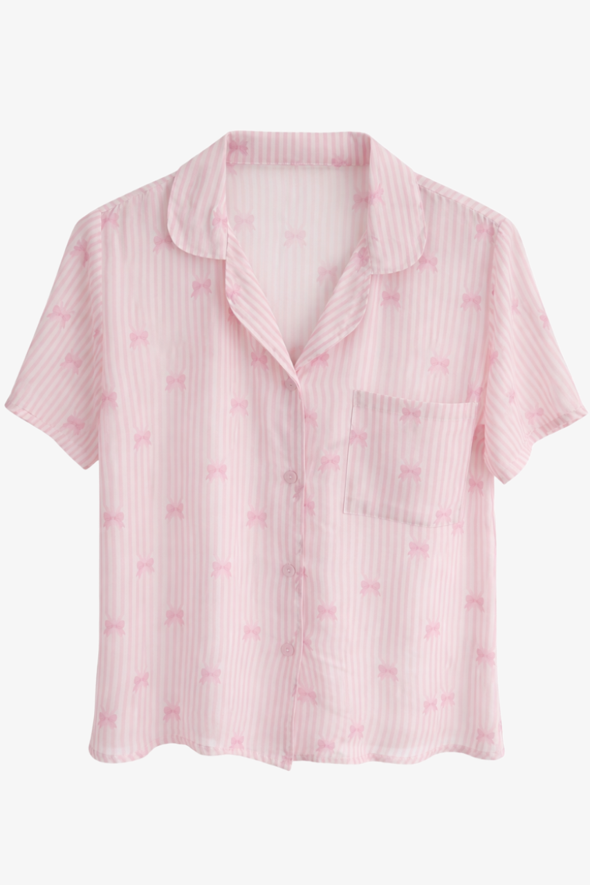Bow Detail Striped Pyjama Set