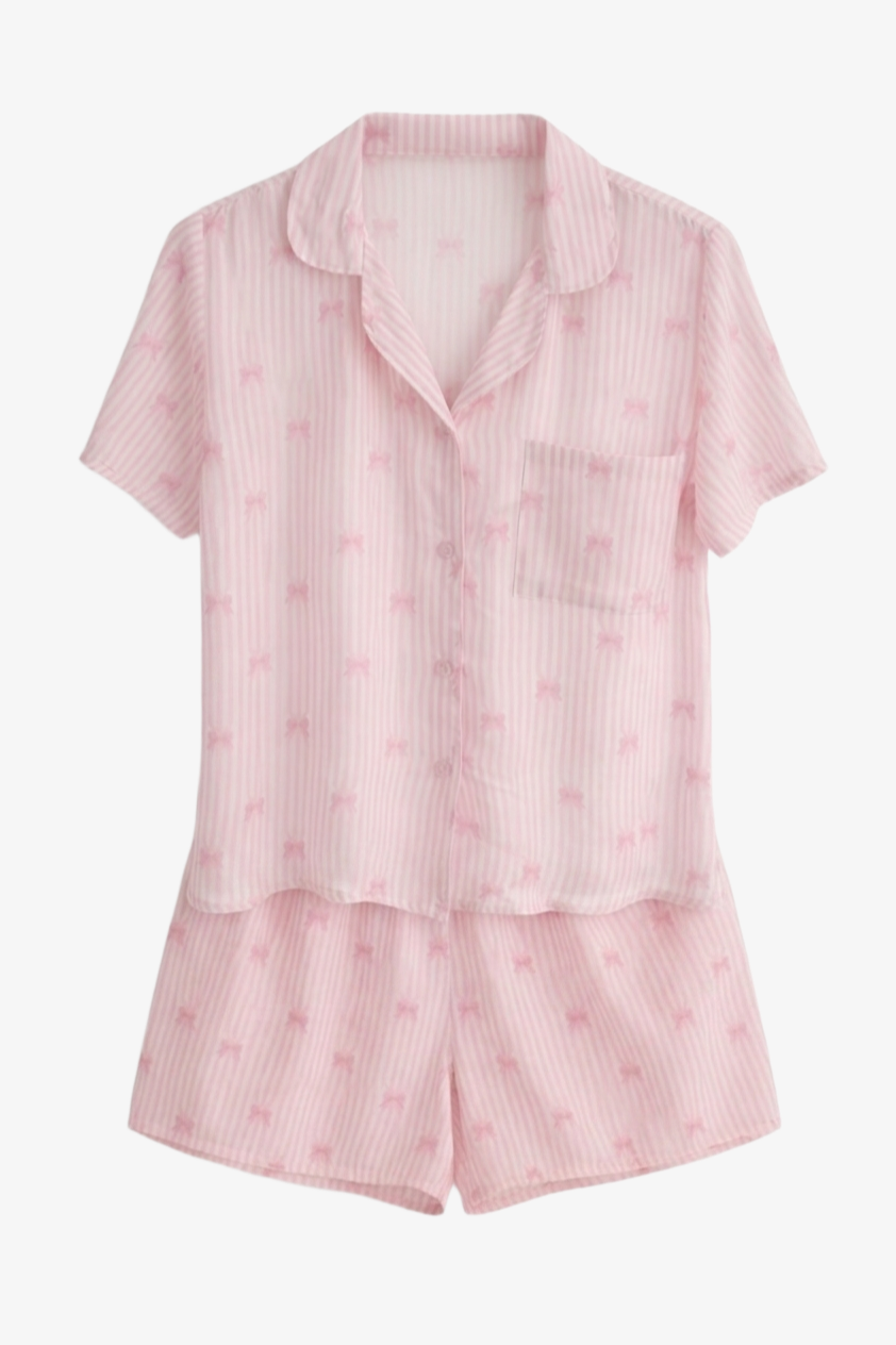 Bow Detail Striped Pyjama Set