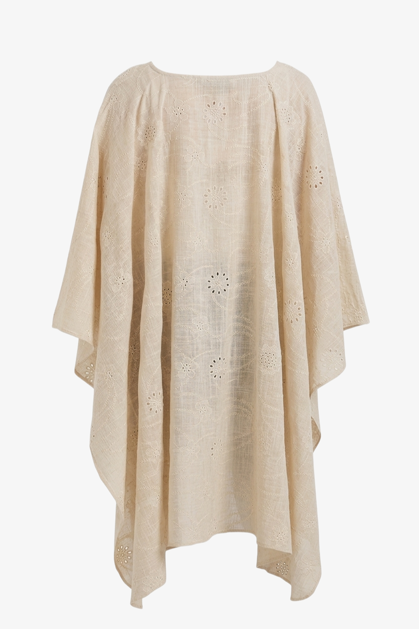 Pearl-Button Embroidered Poncho