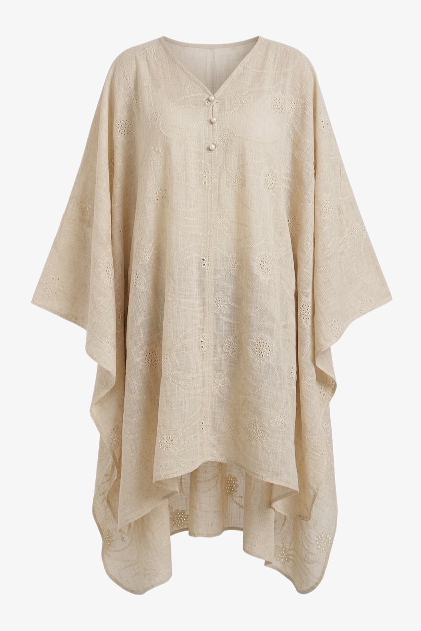 Pearl-Button Embroidered Poncho