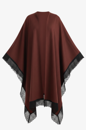 Contrast-Trim Knit Poncho