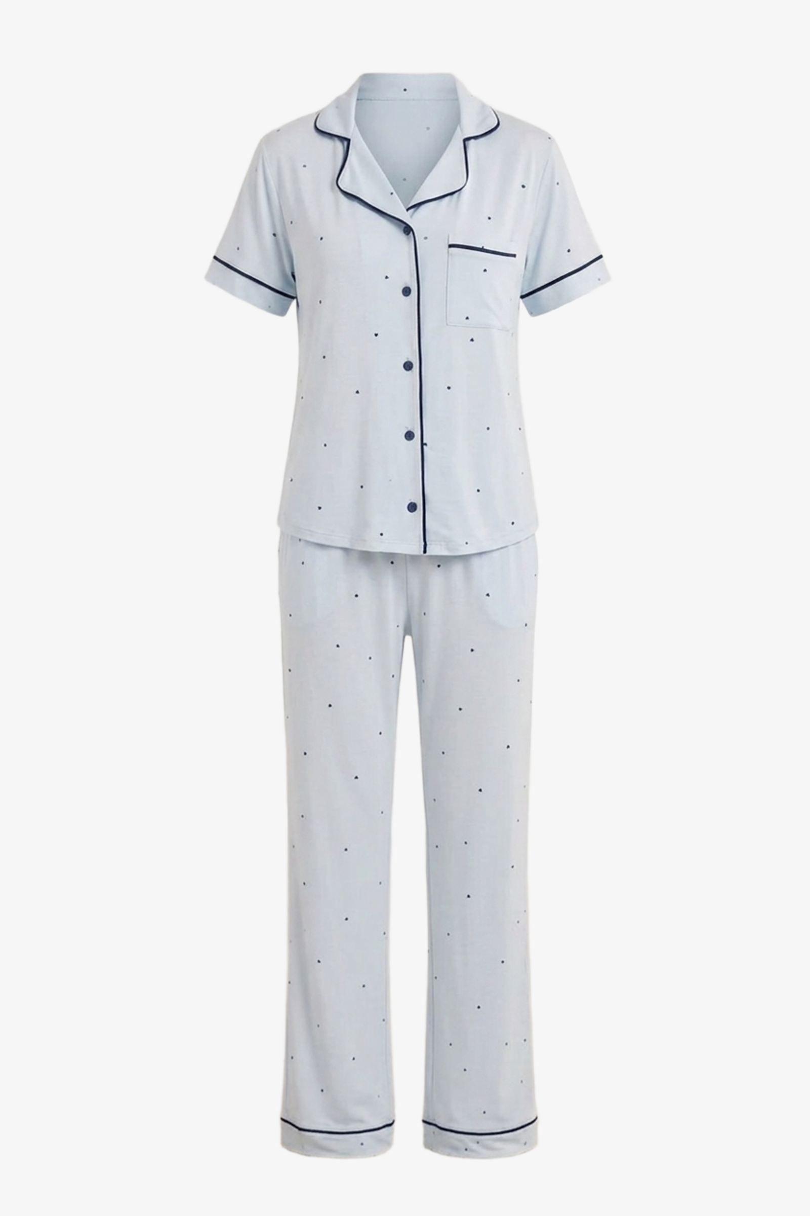 Heart-Print Piped Pyjama