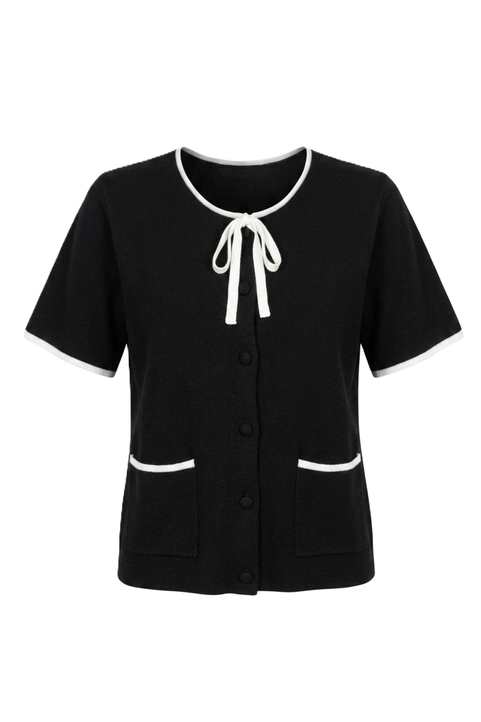 Contrast-Trim Buttoned Top