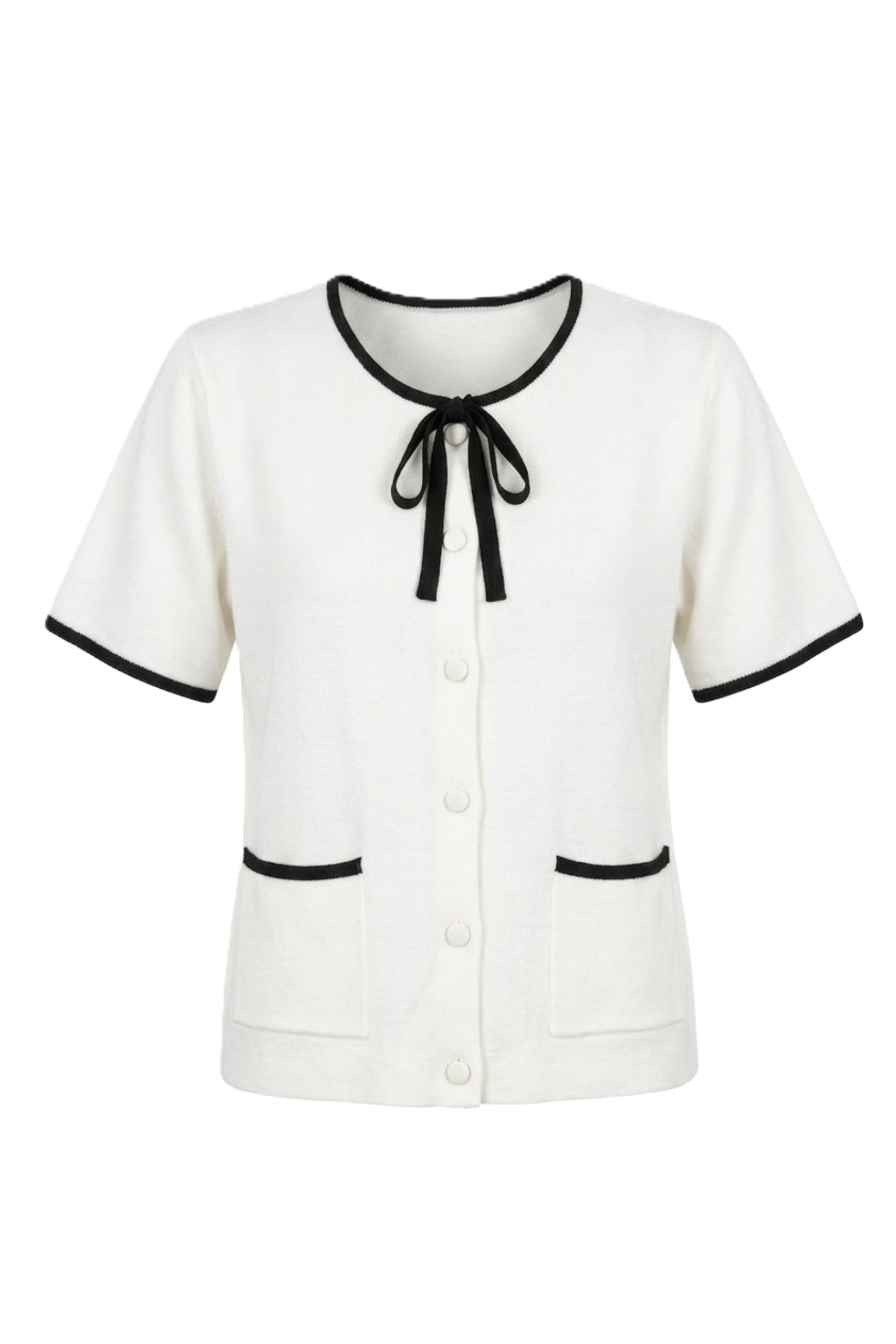 Contrast-Trim Buttoned Top