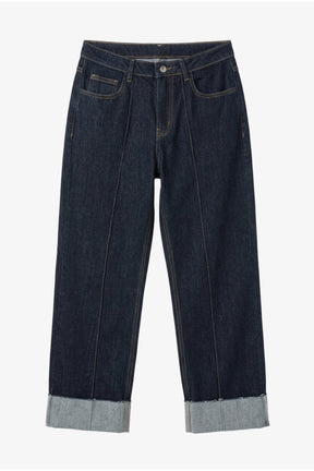 Folded-Cuff Denim Pants
