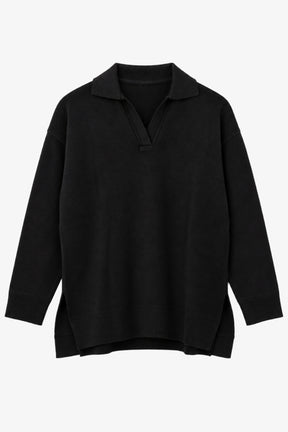 Drop-Shoulder Polo Pullover