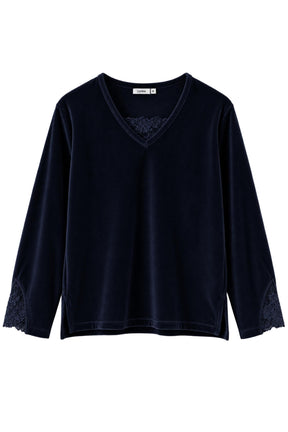 Lace-Trim Velvet Pyjama