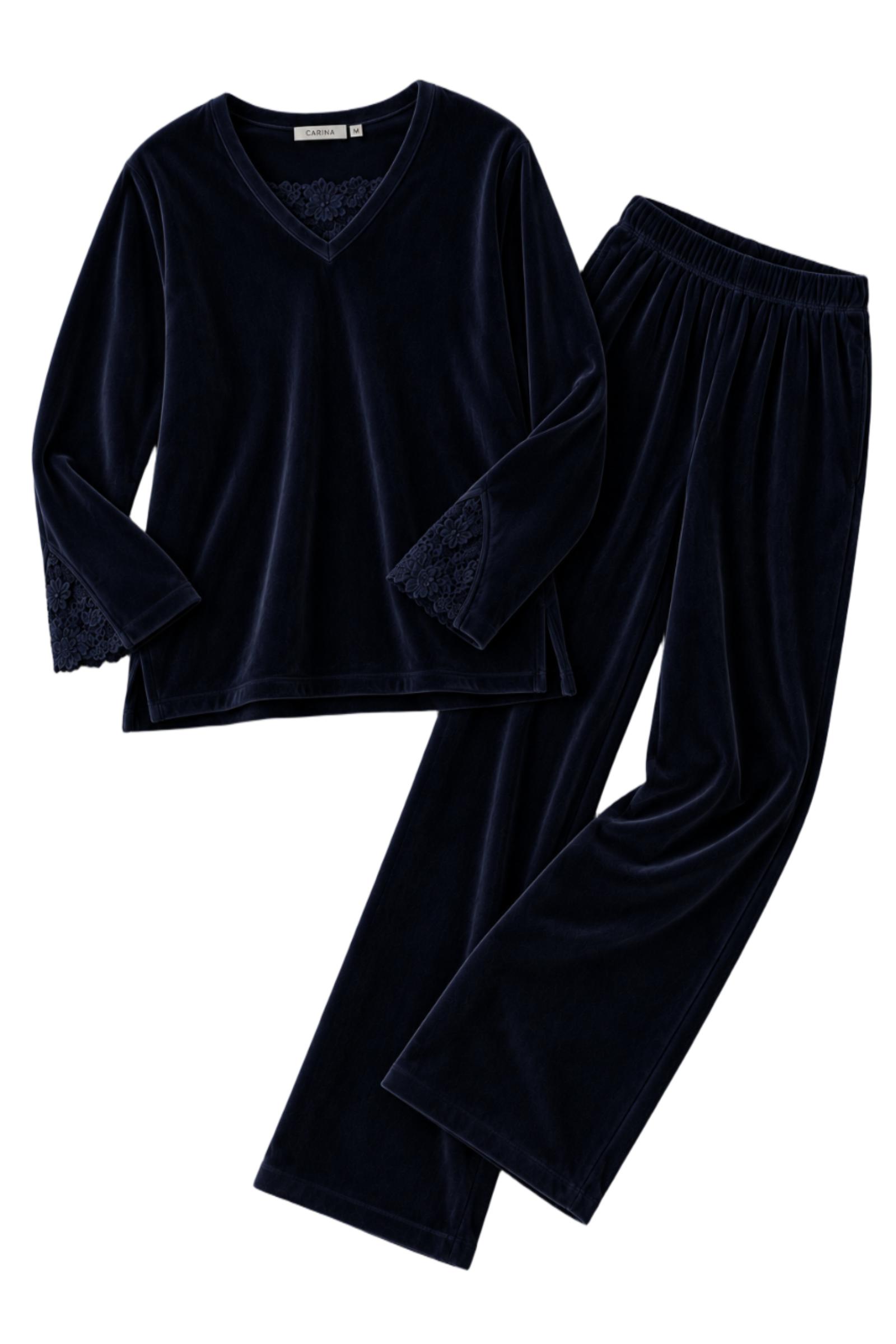 Lace-Trim Velvet Pyjama