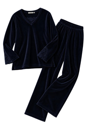 Lace-Trim Velvet Pyjama