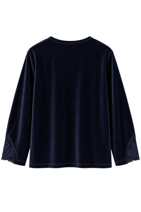Lace-Trim Velvet Pyjama