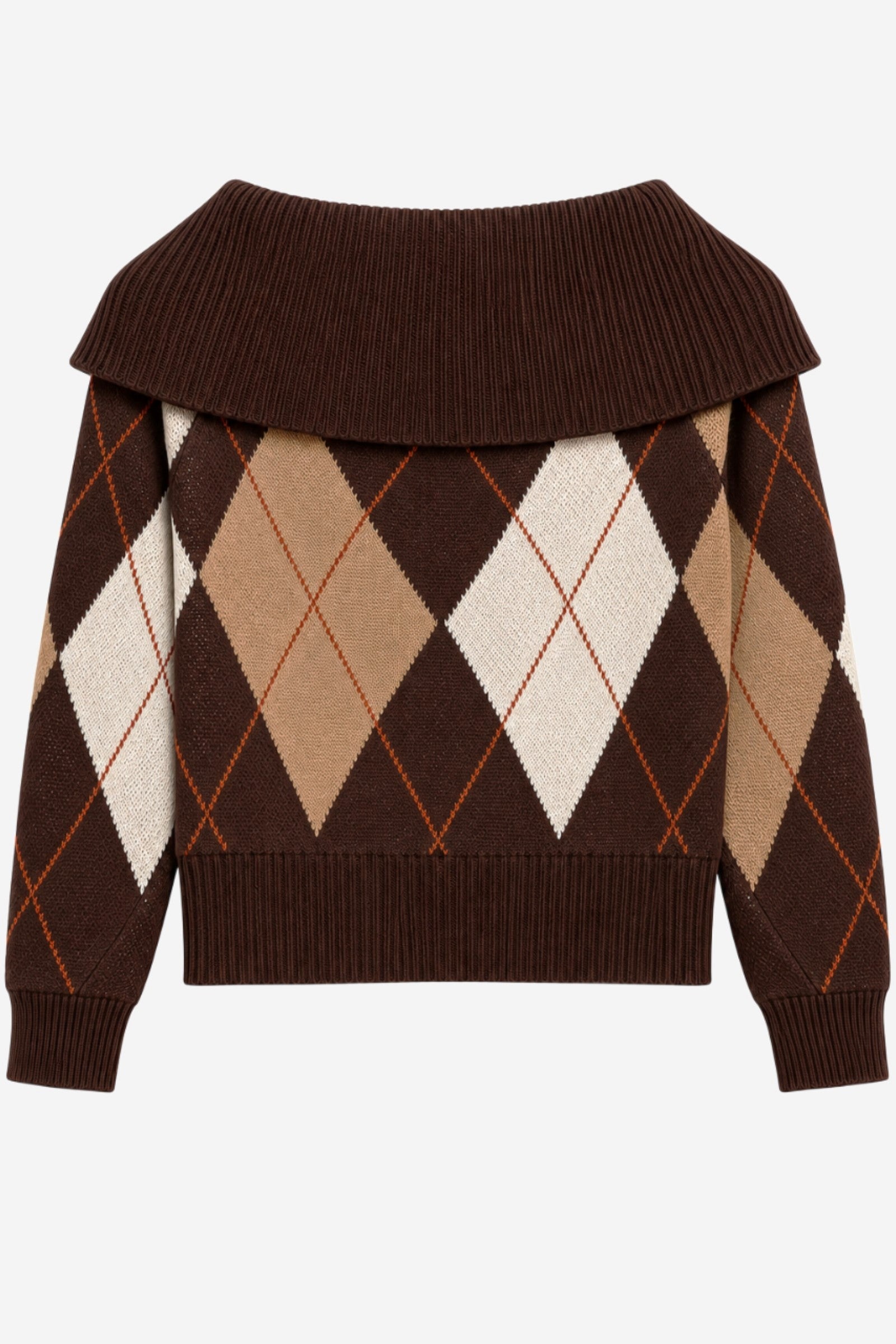 Bardot-Neck Argyle Pullover