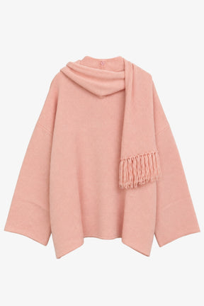 Detachable-Scarf Relaxed Pullover