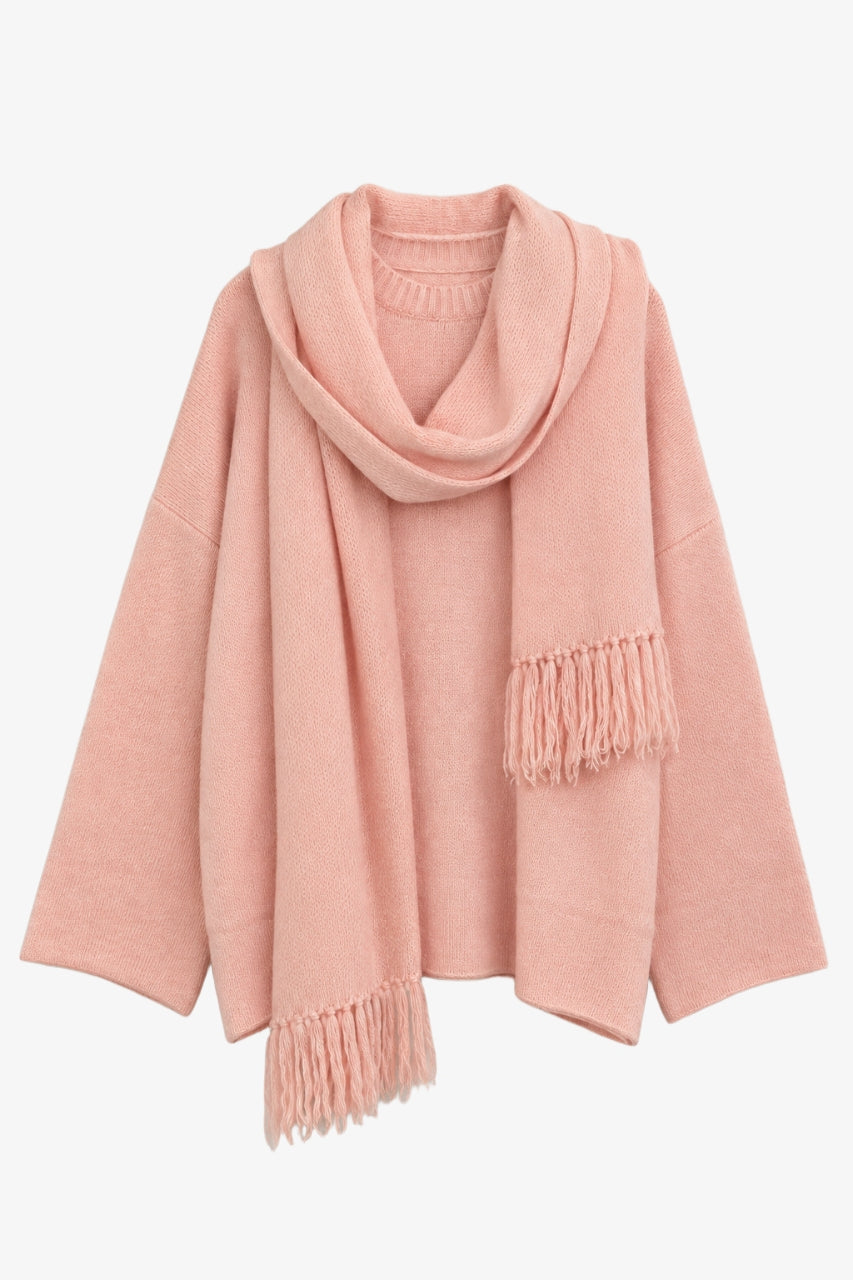 Detachable-Scarf Relaxed Pullover